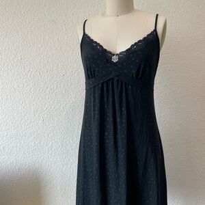 Source Unknown Black Lace-Trim Polka Slip Dress